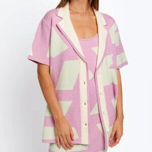 NEW Geometric Cardigan Set Sweater and Matching Dress Short Sleeve Collared Knit